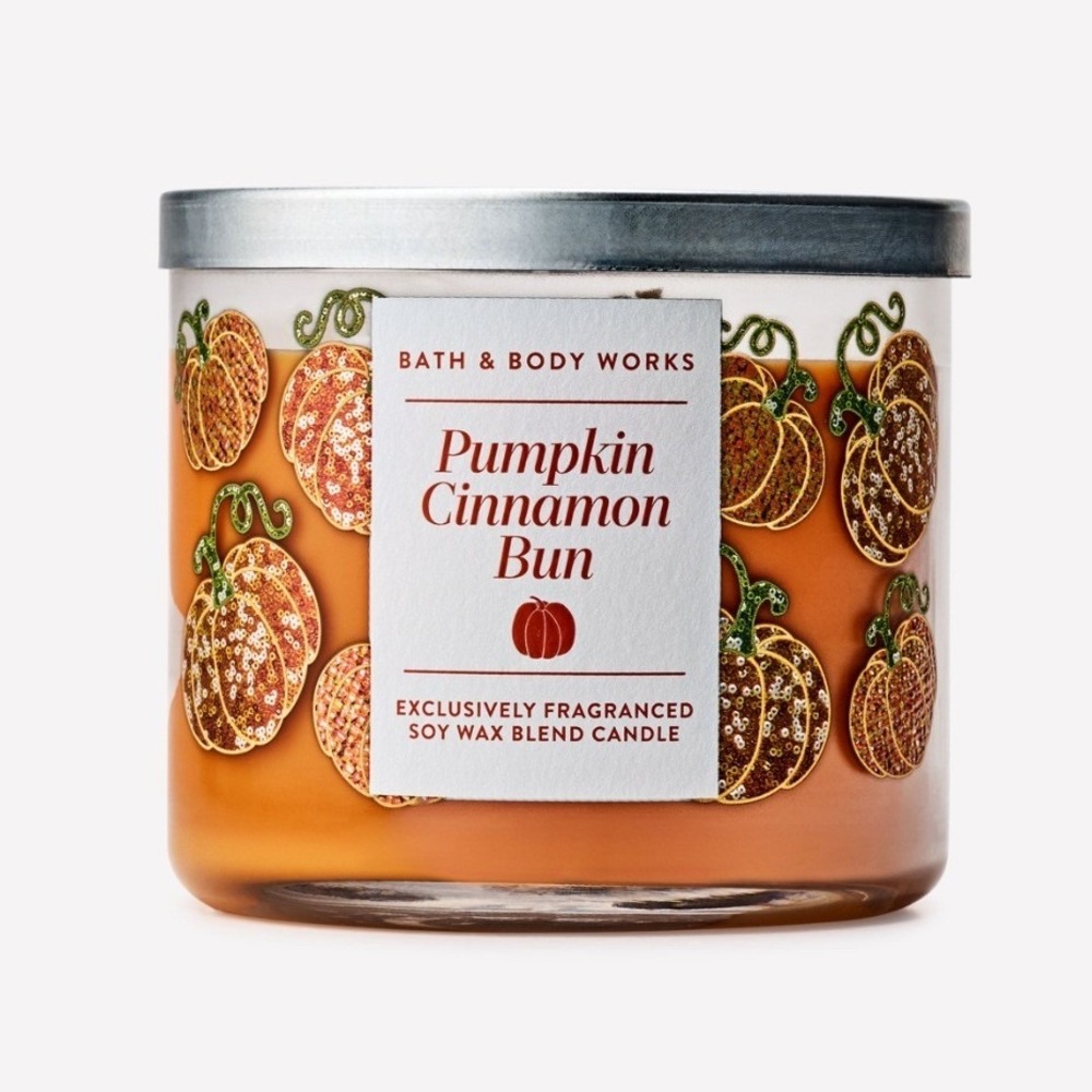 Bath & Body Works Pumpkin Cinnamon Bun 3-Wick Soy Blend Candle 14.5oz Fall Decor